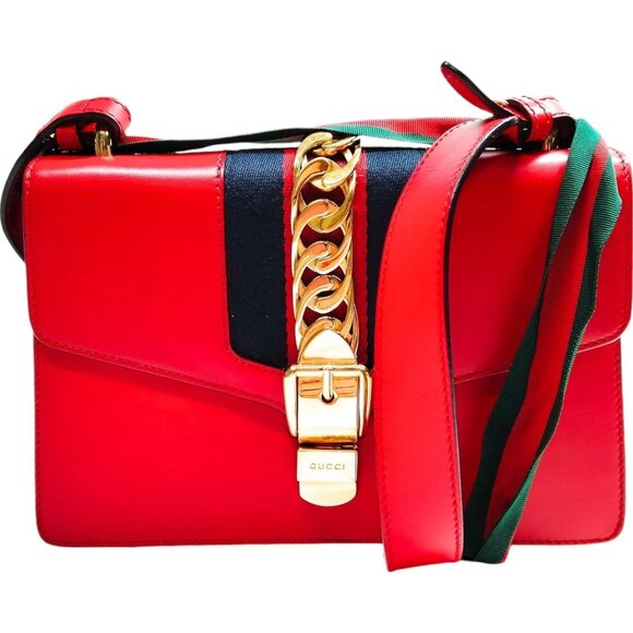 790670BA (X6) Gucci Crossbody Bag Sherry Line Red Leather - Picture 1 of 9